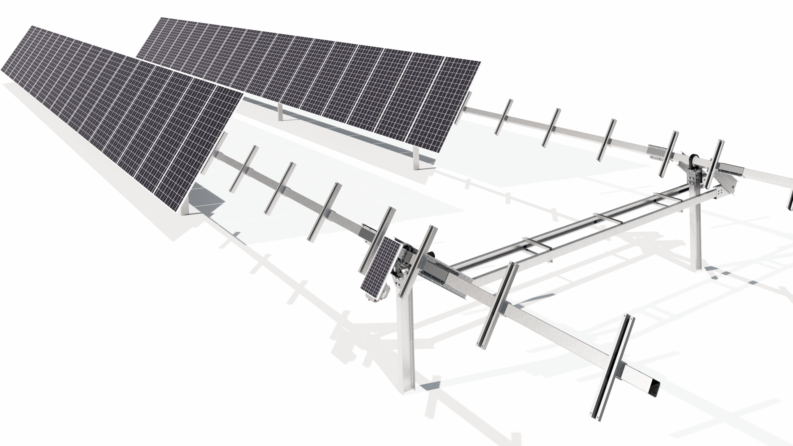 Estructura metálica de seguidor solar a un eje con soportes para paneles fotovoltaicos