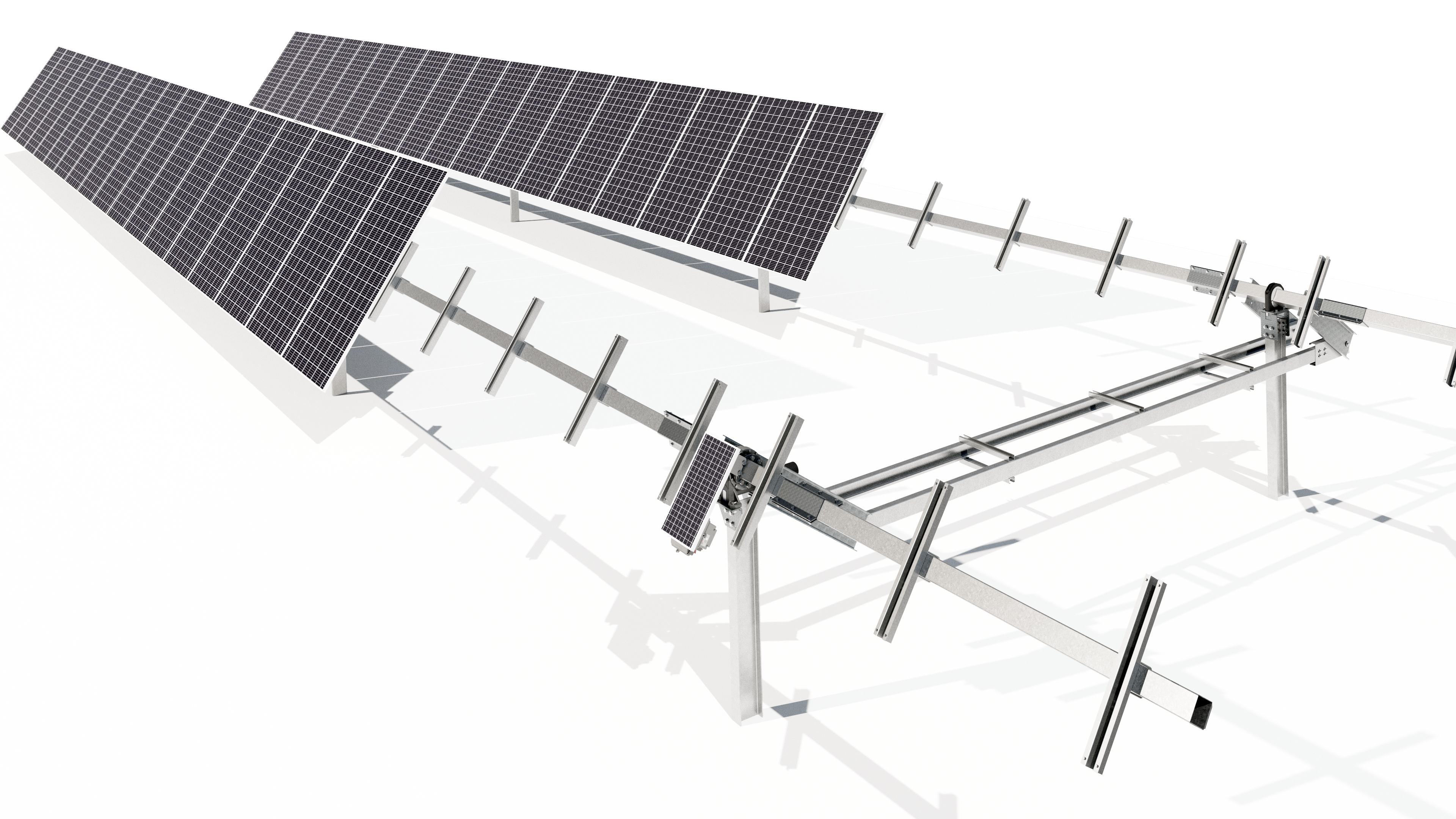 Estructura metálica de seguidor solar a un eje con soportes para paneles fotovoltaicos