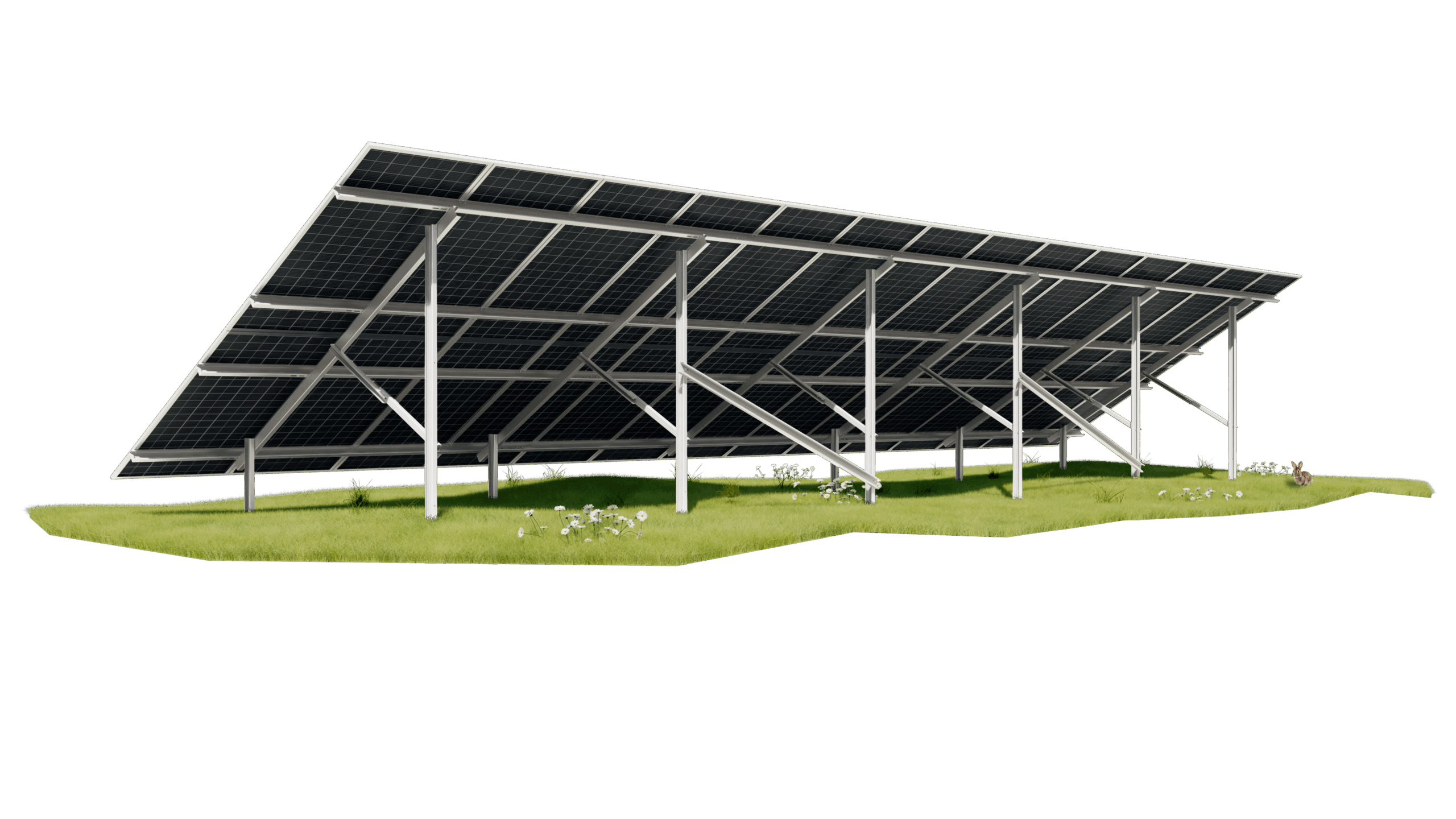 Estructura metálica con paneles solares fotovoltaicos instalada en campo verde