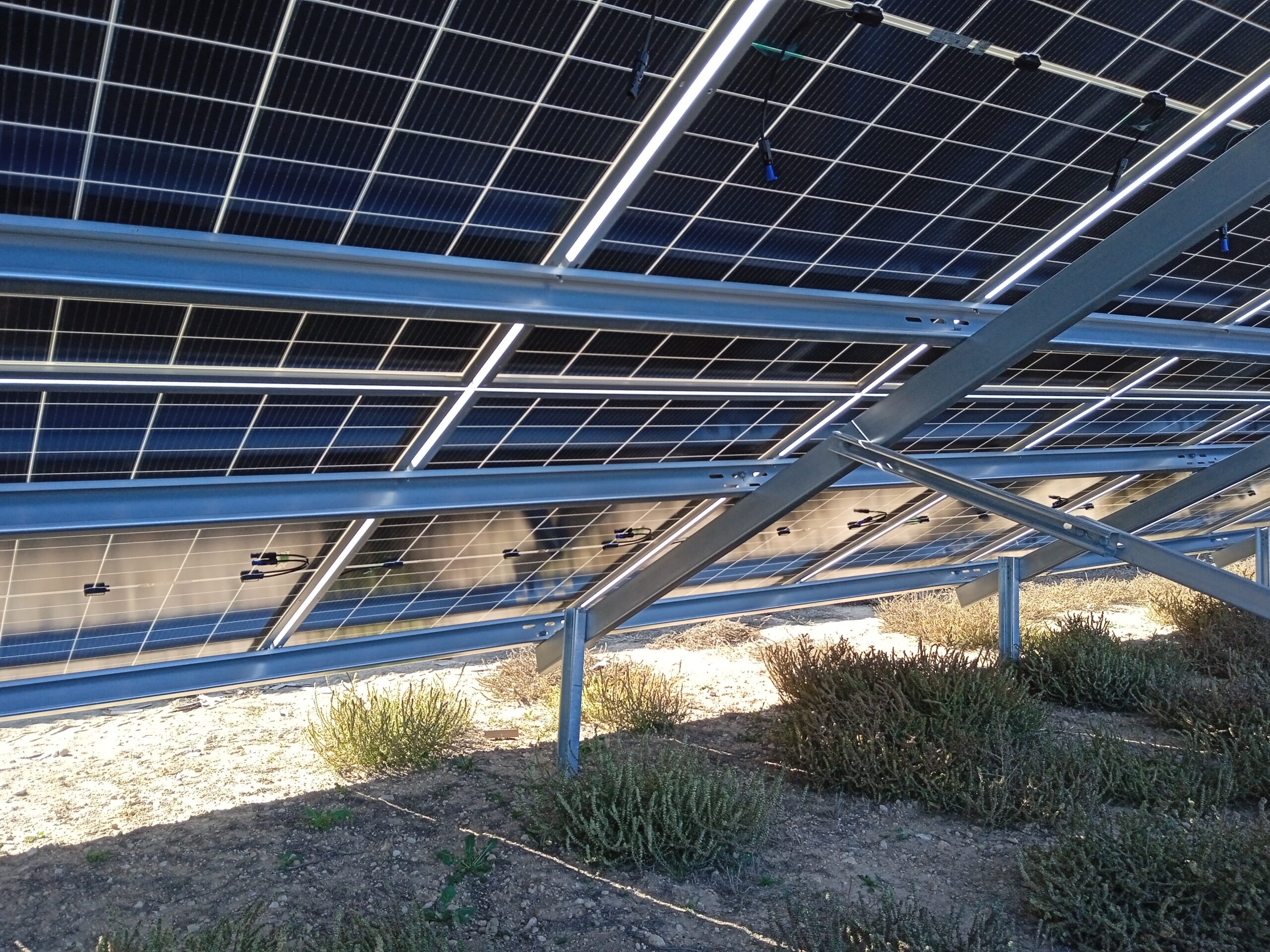 Paneles solares captando luz sobre suelo sin sombra
